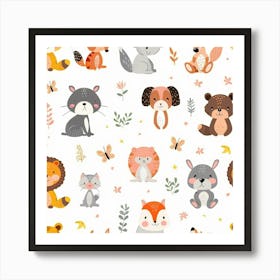 Cute Animals Seamless Pattern 2 Art Print