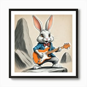 Rabbit Playing Guitar 4 Art Print