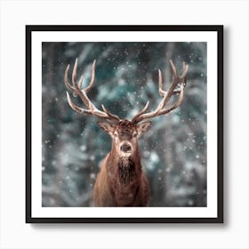 Stag In The Snow 1 Art Print