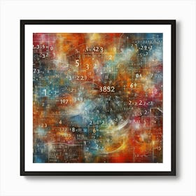 An abstract painting with mathematical equations and cosmic elements. Art Print