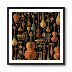 Antique Musical Instruments Seamless Pattern Art Print