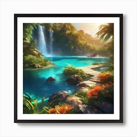 Waterfall In The Jungle 48 Art Print