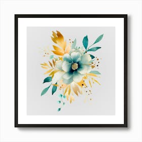 Watercolor Gold And Teal Bouquets 4 Art Print