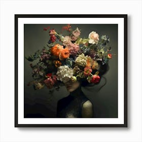A Hint of Mystery | flower | portrait | headdress | blooms | vibrant | colourful | mystery | obscure | moody lighting Art Print