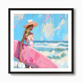 Pink Surfer Girl Art Print