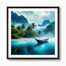 Firefly A Boat On A Beautiful Mist Shrouded Lush Tropical Island 2609 (2) Art Print