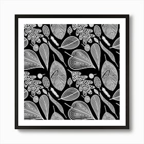 Leaves Flora Black White Nature Art Print