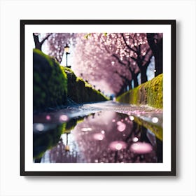 Puddles on the Cherry Blossom Walkway Art Print
