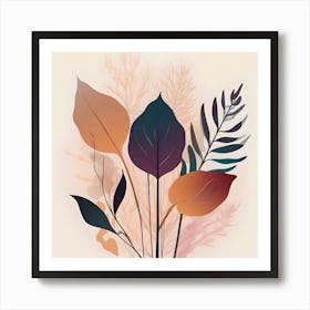 Botanical Illustration Silhouette, Orange, Turquoise and Plum Poster