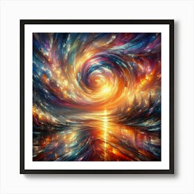 Enchanting Sunset Painting with Whirlwind of Colors | Impasto Oil on Canvas | Dark Art with Broken Glass Effect | Iridescent Palette Knife Techniques,Abstract Painting. Art Print