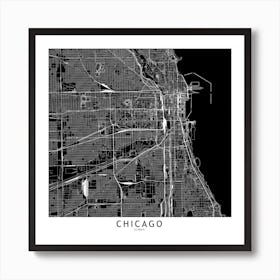 Chicago Black And White Map Square Art Print