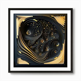 Black And Gold 3d Paper Art Art Print