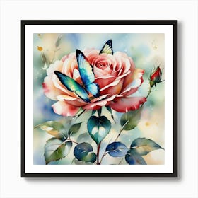 Rose With Butterflies Art Print