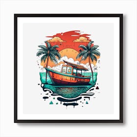 Boat At Sunset Art Print