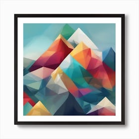 Abstract Colourful Geometric MountainsPainting Art Print
