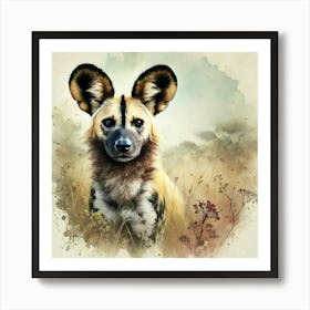 Watercolor Open Forests African Wild Dog 2 Art Print