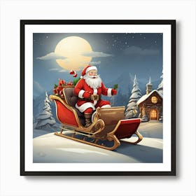 Santa Claus In Sleigh Art Print