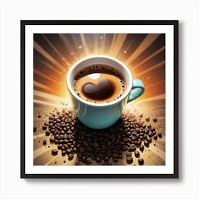 Coffee Cup With Coffee Beans Art Print