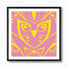 Abstract Owl Pink And Yellow Art Print