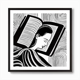 My sleeping pill is reading a book, Just a girl who loves to read, Lion cut inspired Black and white Stylized portrait of a Woman reading a book, reading art, book worm 218 Art Print