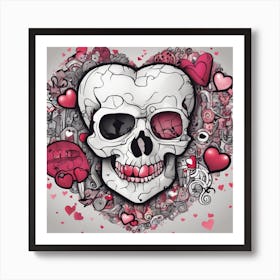 Skull In A Heart Art Print