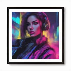 Woman With Headphones Art Print