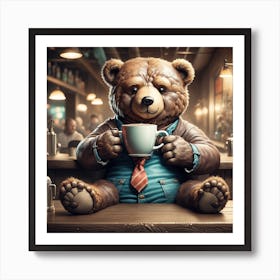 Teddy Bear Drinking Coffee Art Print