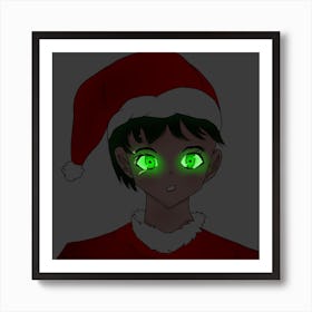 Christmas anime girl with glowing eyes Art Print