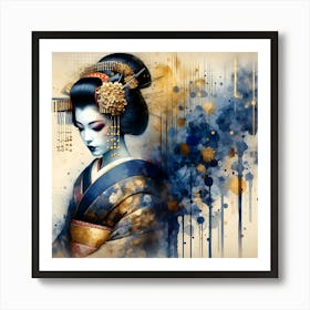 Japan Traditional Geisha Illustration By Ad 40 Art Print