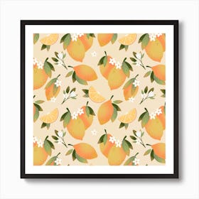 Summer Lemon Pattern Square Art Print