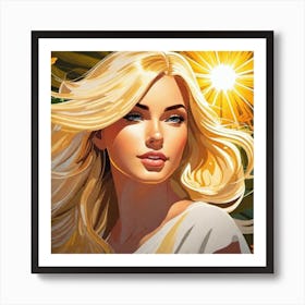 Girl With Long Blonde Hair in Sun, golden, gorgeous  Art Print