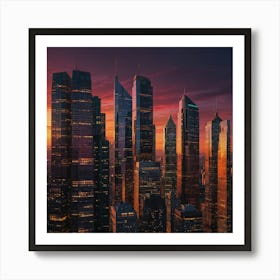 Skyscrapers At Sunset Art Print