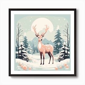 Deer In Winter Forest 2 Art Print