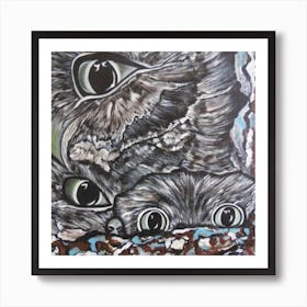 The Abstract Art With Themed Of Owl Eyes Paintings And Greater Owl Feathers Art Print