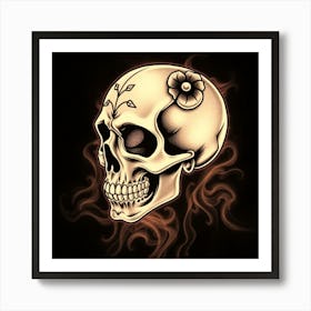 Skull With Flowers Art Print