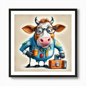 Cow In Glasses 2 Art Print