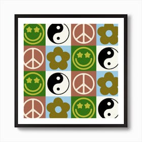 Peace Symbol, Yin Yang, Flower, Smiley Face Art Print