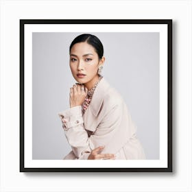 Portrait Of An Asian Fashion Model Amalgamating Thai And Japanese Luxury Aesthetics Gazing Into Th Art Print