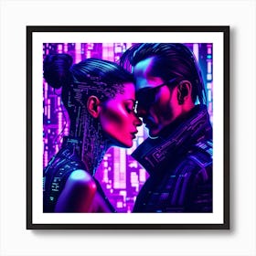 Cyberpunk Couple in Love 1 Art Print