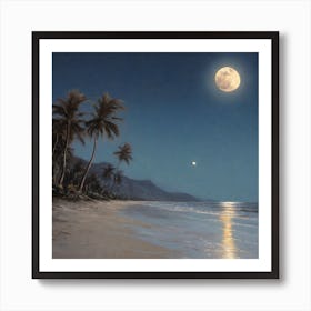 Full Moon At The Beach Art Print