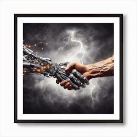 Robot And Human Handshake Concept Art Print