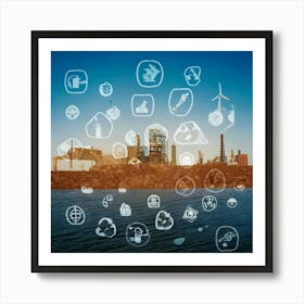 Firefly Pollution, Air, Water, Plastic, Icons, Environment, Contamination, Waste, Toxins, Chemicals, (8) Art Print