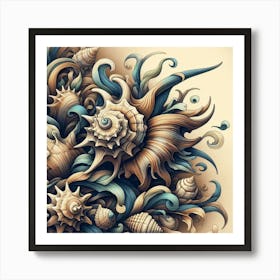 Whimsical Seashells and Waves Art Print