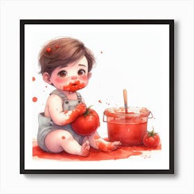 Little Boy With Tomato Art Print