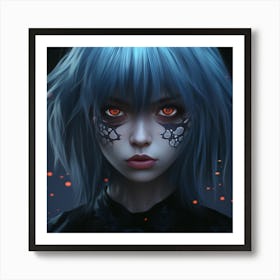 Anime Girl With Blue Hair Art Print