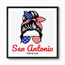 San Antonio Texas Retro Messy Bun Art Print