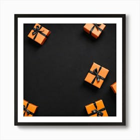 Christmas Gift Boxes On Black Background 1 Art Print