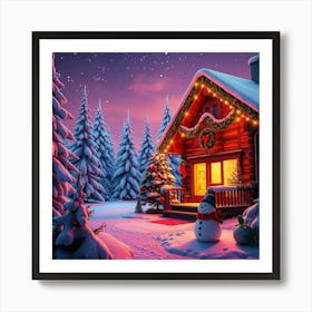 Christmas Cabin Art Print