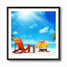 Relax Lounge Dream Ocean Beach Chair Idylli Holiday Rest Swim Shore Paradise Shoreline B (29) Art Print