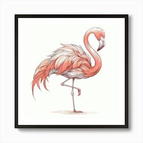 Line Art flamingo 2 Art Print